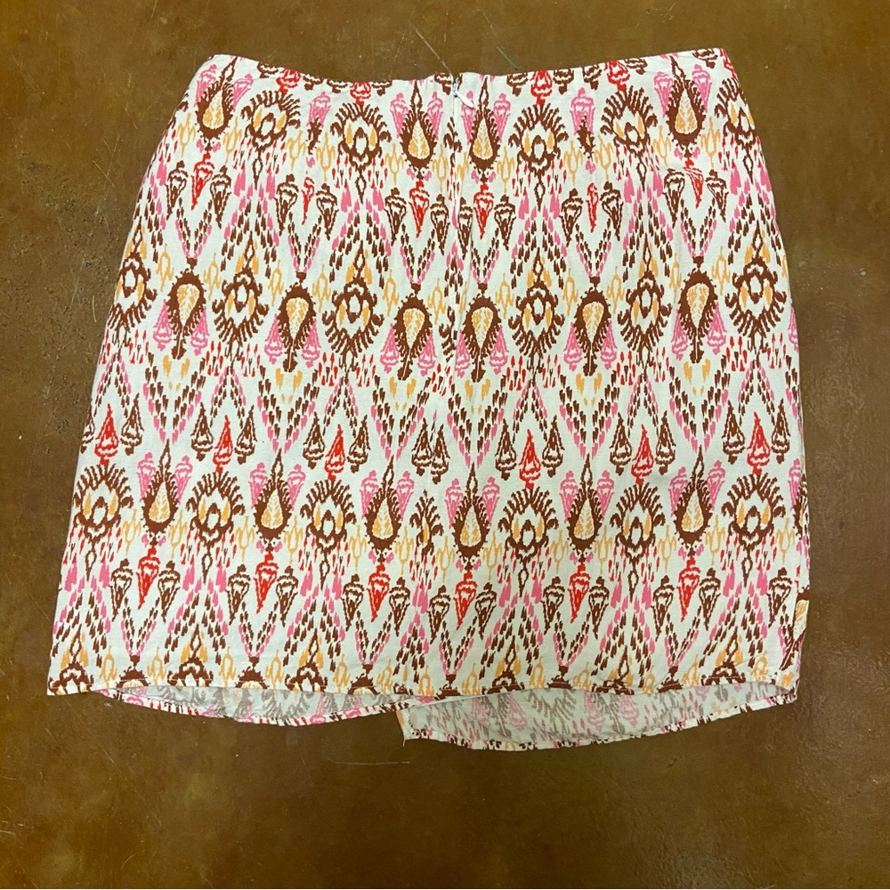 LOFT Ikat Linen Blend Twist Sarong Mini Skirt Size 8 Aztec Lined Casual Summer - Picture 8 of 13
